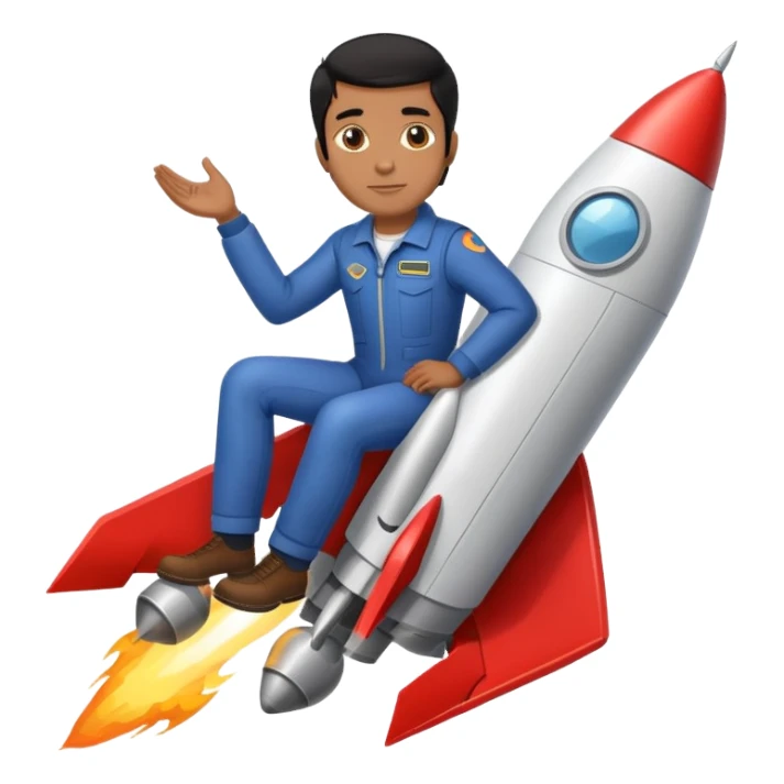 brown guy black hair sitting on rocket sticker