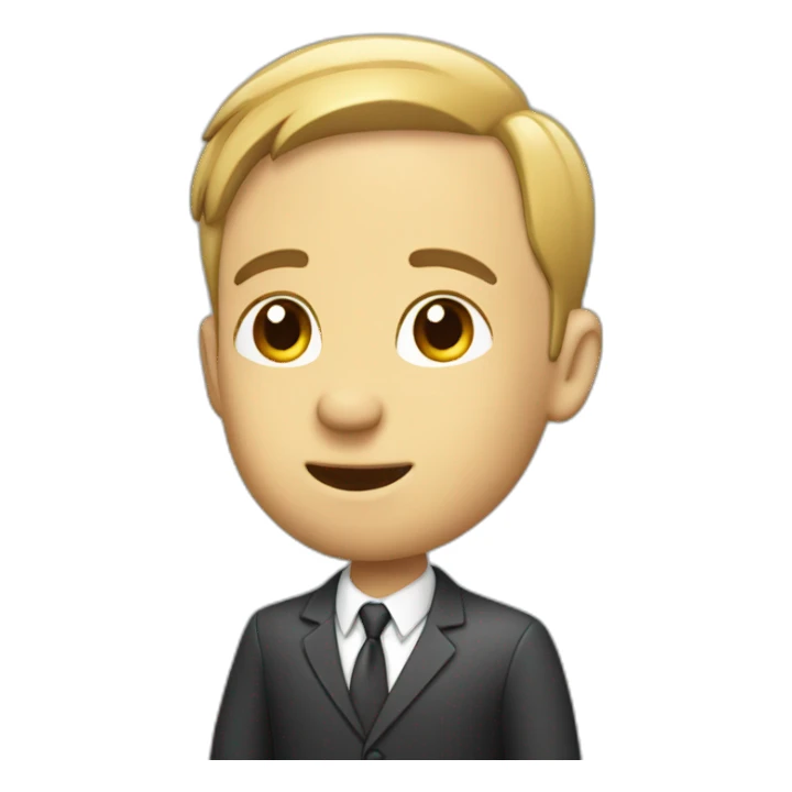 a business man with a hand in the ear sticker