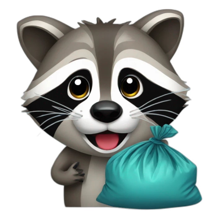 Raccoon with a garbage bag sticker
