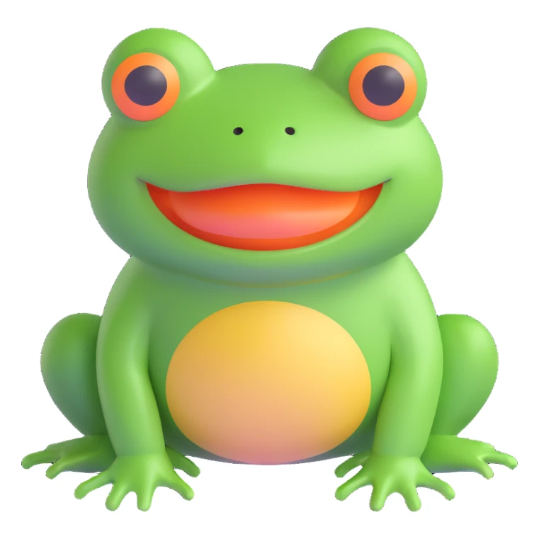 realistic green frog, 3D emoji style sticker
