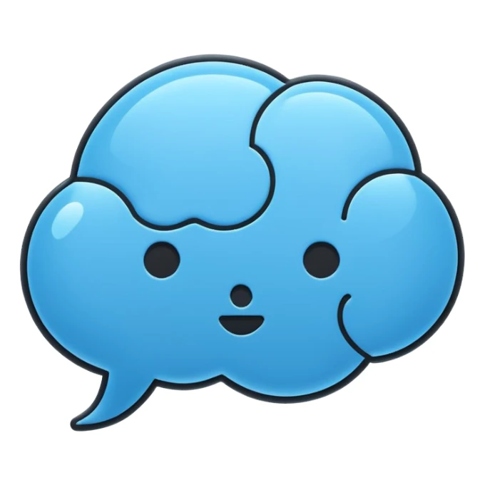 Minimalistic flat vector icon, iOS style, thin black contour on white background. Chat bubble with small AI brain symbol inside. Clean, no text, no shadows sticker