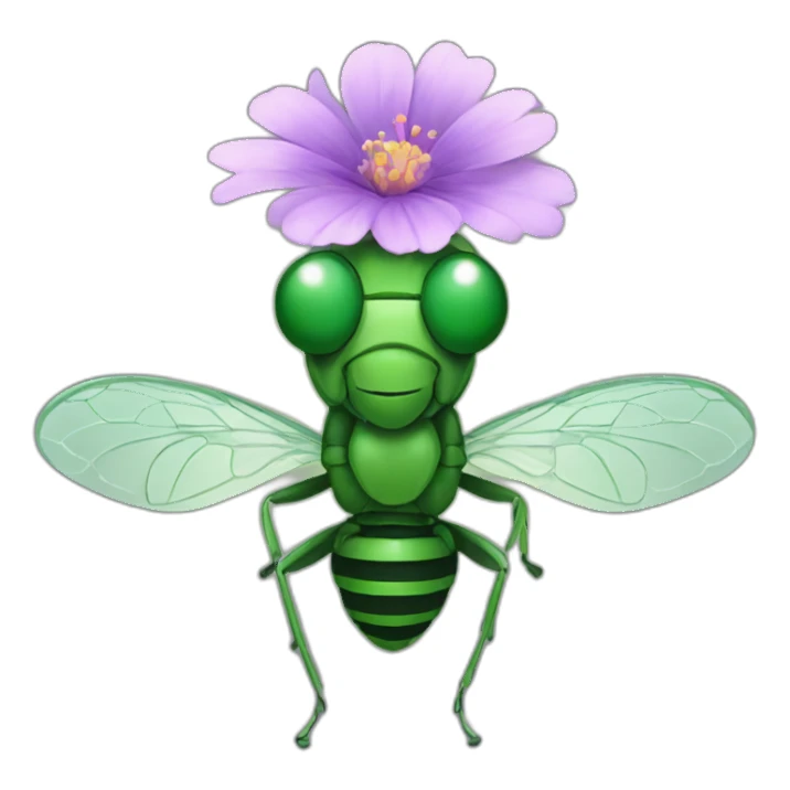 Green fly with a flower on its head sticker