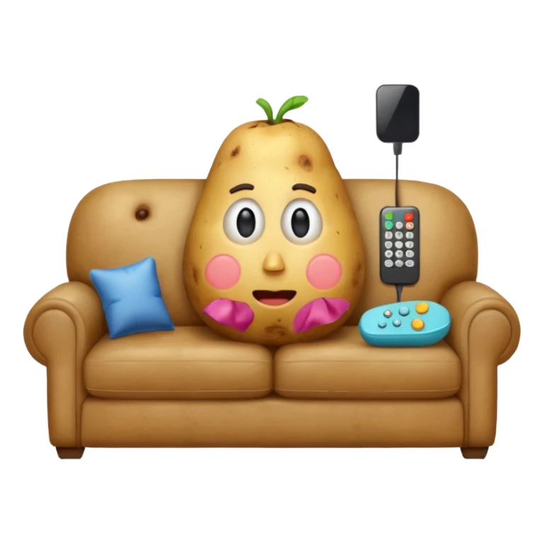 A potato on a couch watching tv sticker