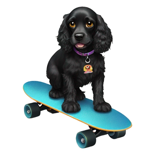 Black cocker spaniel on a skateboard sticker