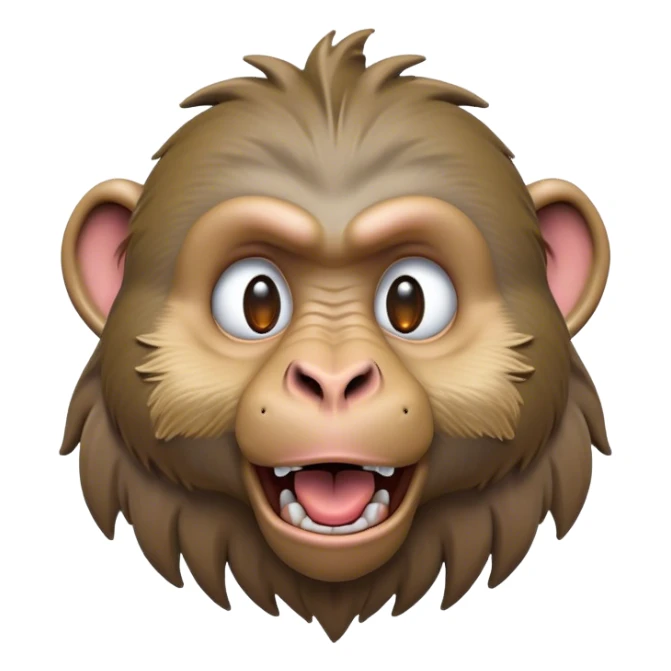 Cinematic Realistic Comical Baboon Portrait Emoji, Head tilted dramatically with an exaggeratedly amused expression, featuring a striking, ruggedly textured face with boldly expressive eyes full of playful disbelief, rendered with vivid, lifelike detail and natural earthy hues, high shine, dramatic yet playful, styled with an air of cheeky jungle mischief, soft glowing outline, capturing the essence of a spirited and over‐the‐top baboon that looks ready to chatter its way into viral fame! sticker