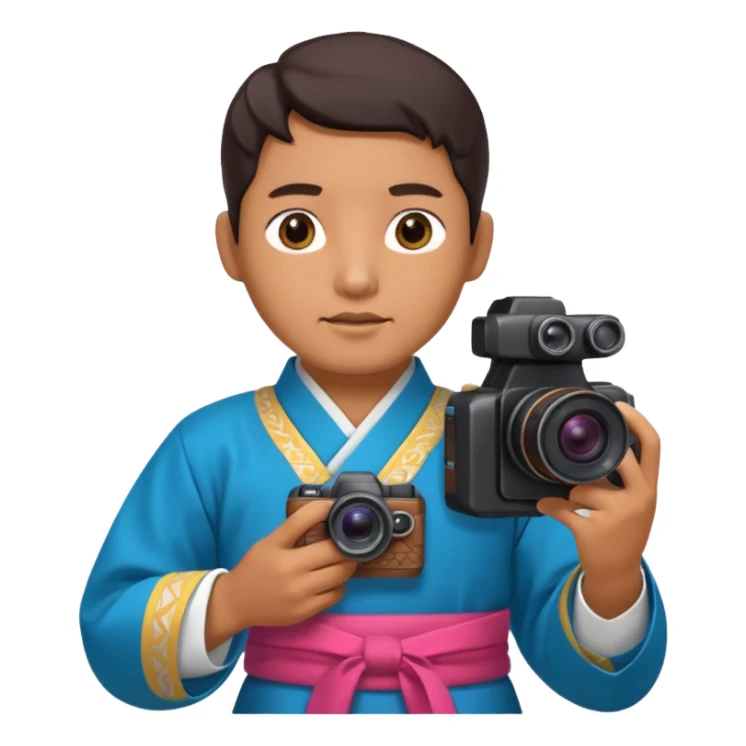 korean hanbok with ancient mayan man with camera sticker
