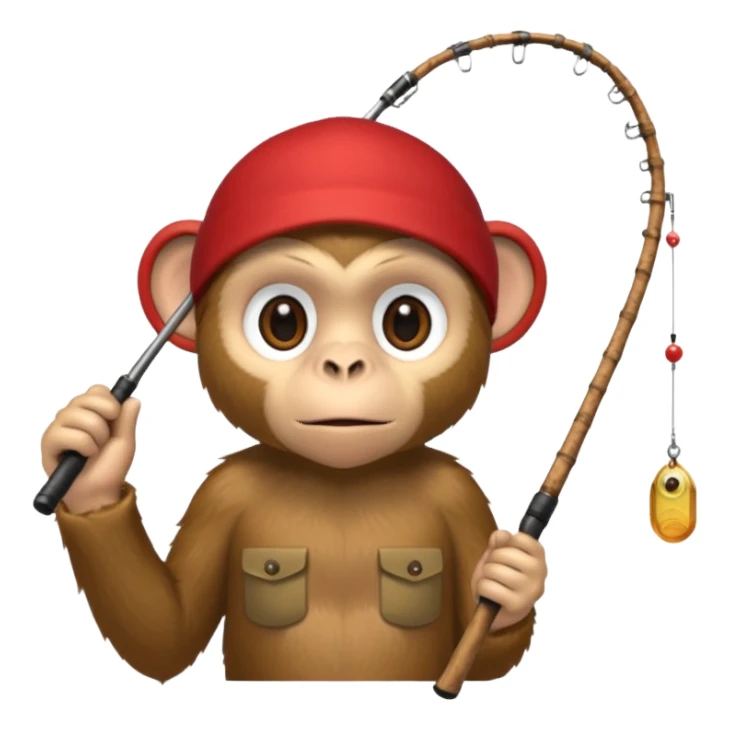 monkey holding fishing rod sticker
