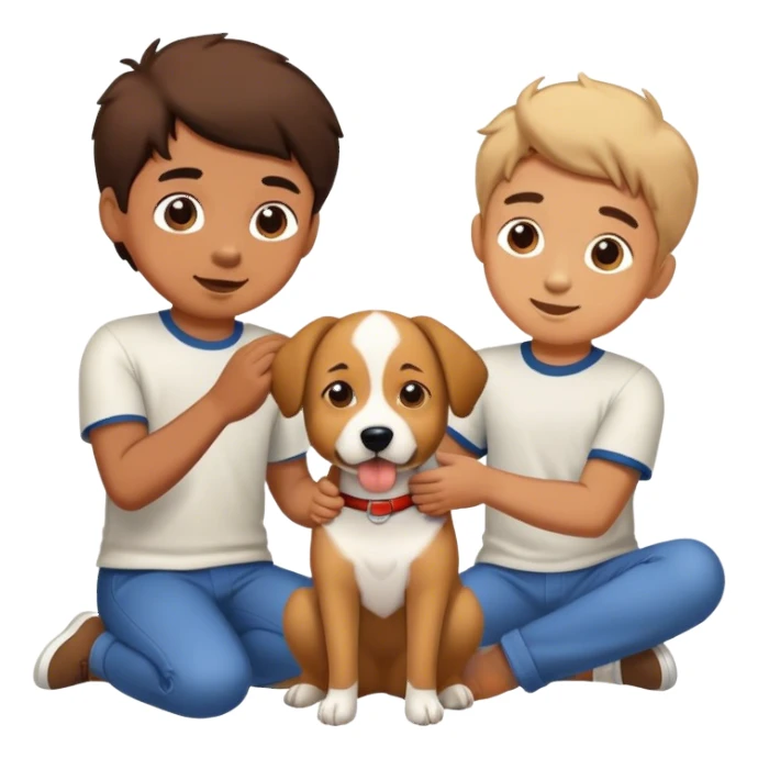 Two boys playing with a dog  sticker