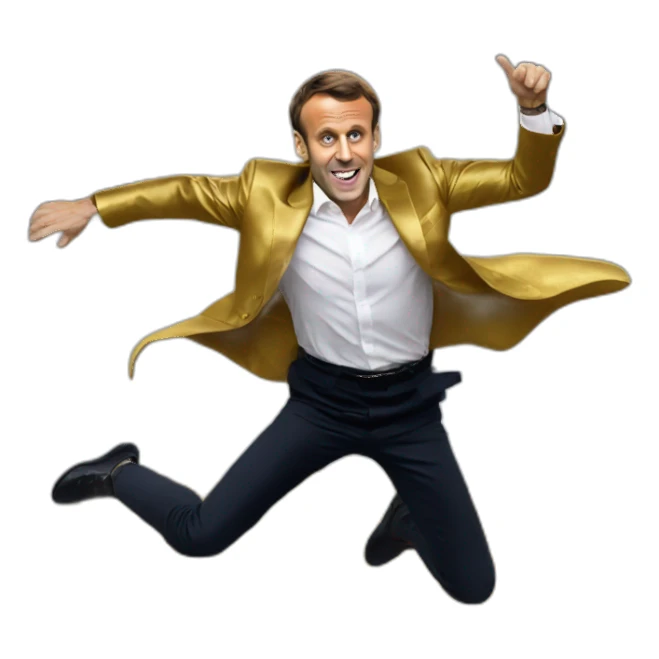 emmanuel macron jumping in gold pool sticker