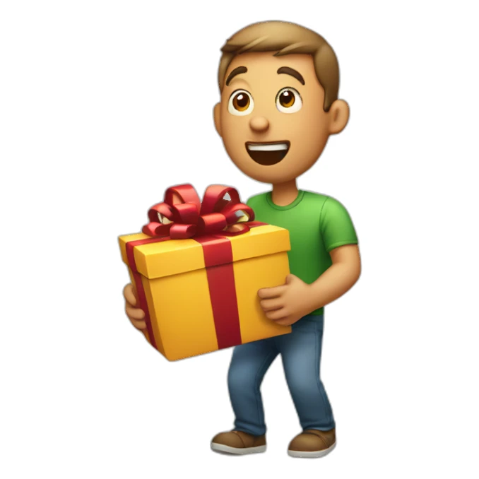 Surprised man with gift in hand sticker
