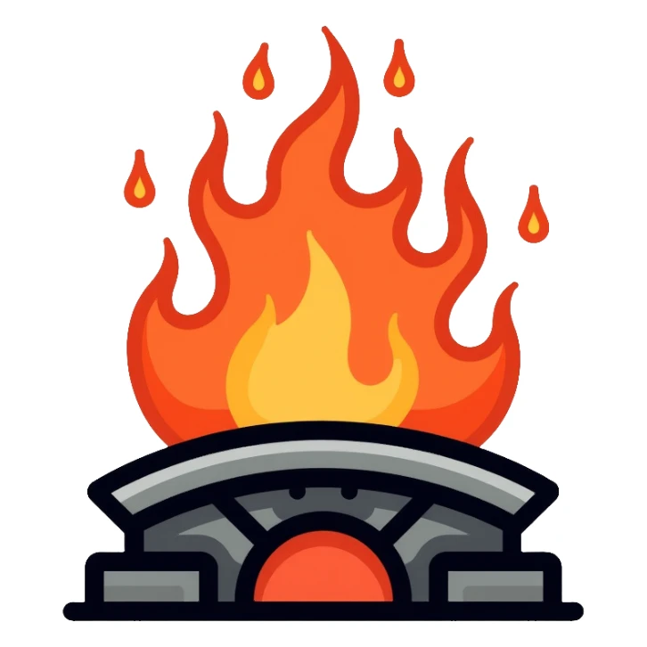 medieval blacksmith forge with dancing flames and fire sticker