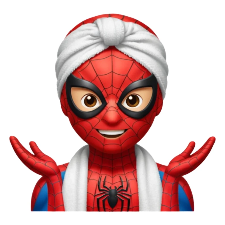 Spiderman with a towel headband, using a face mask, cheerful expression sticker