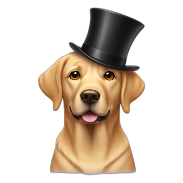 Golden Labrador with a top hat sticker