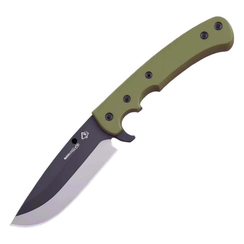 tactical bushcraft knife with olive green handle sticker