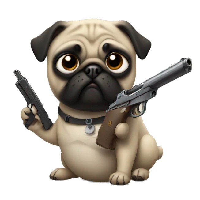 Pug holding a gun sticker
