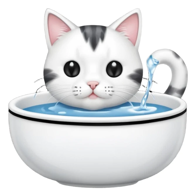 A water bowl with a cat drinking sticker