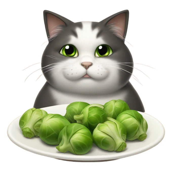 Sad cat eating Brussels sprouts sticker