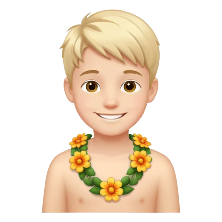 smiling boy with flower necklace sticker