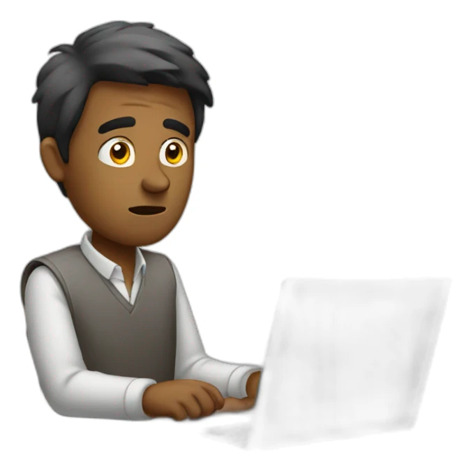 confused man with laptop sticker