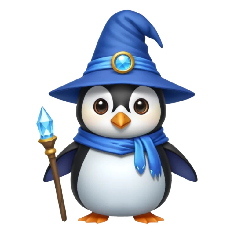 penguin wizard wearing a blue wizard hat sticker