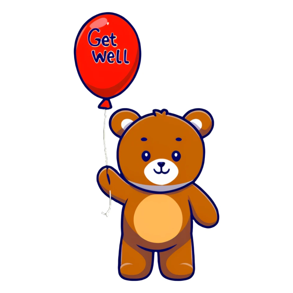 teddy bear with get well soon balloon sticker