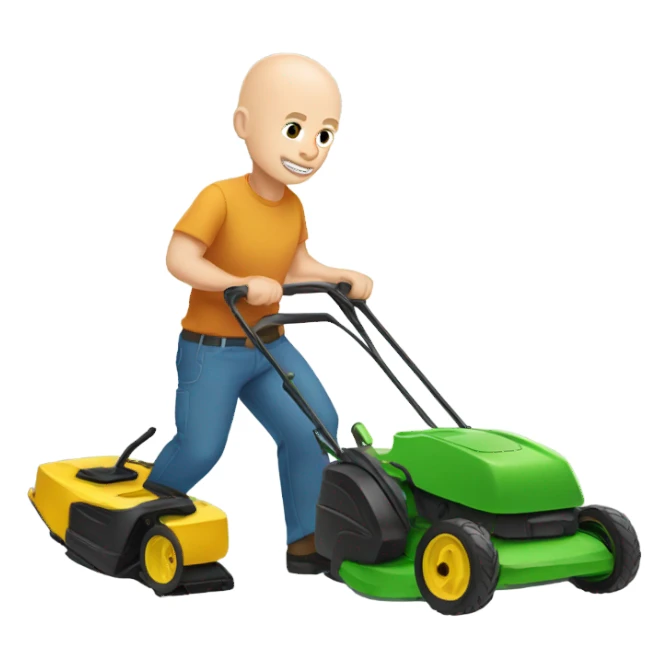 Bald white man with a lawn mower sticker