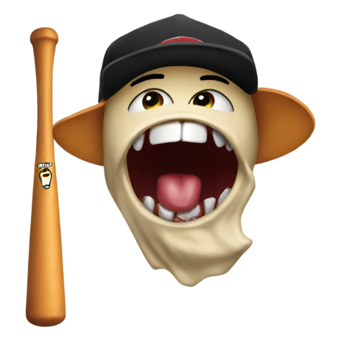 Emoji biting lips with snap back bat sticker