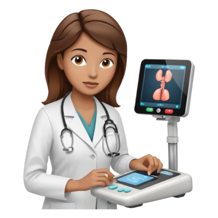 brown haired female doctor adjusting knobs on an ultrasound machine sticker