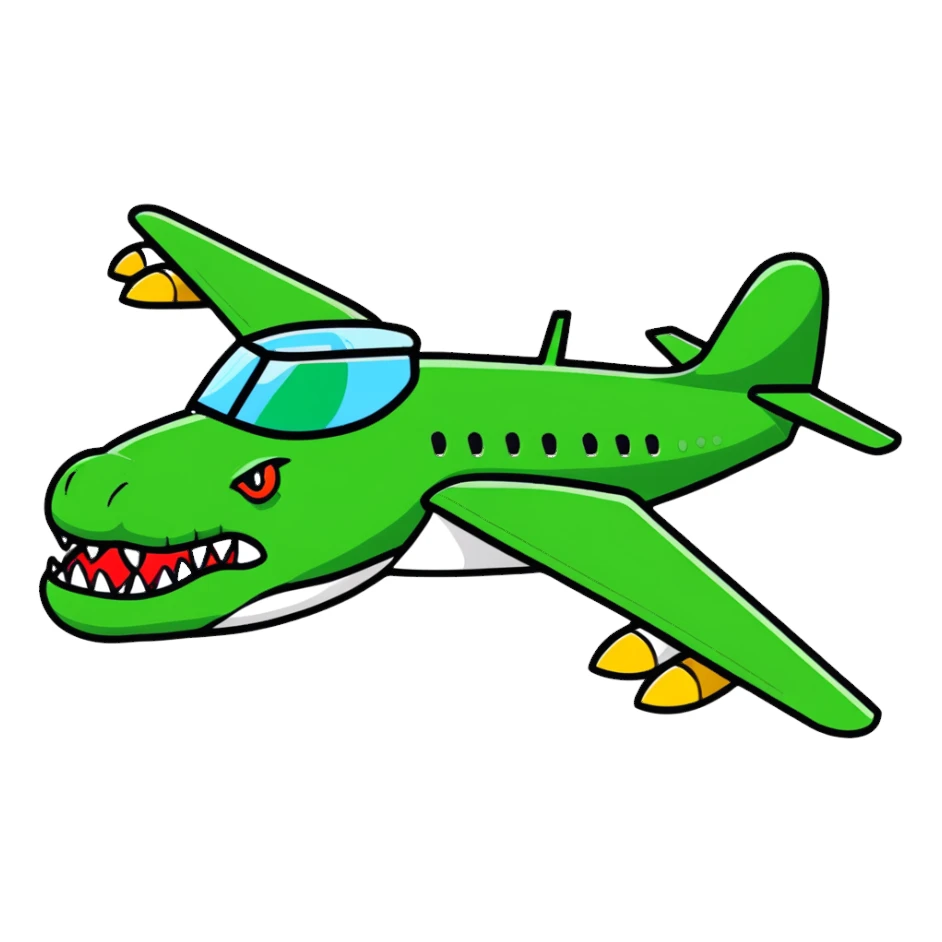 Crocodile bomber plane with sharp teeth sticker