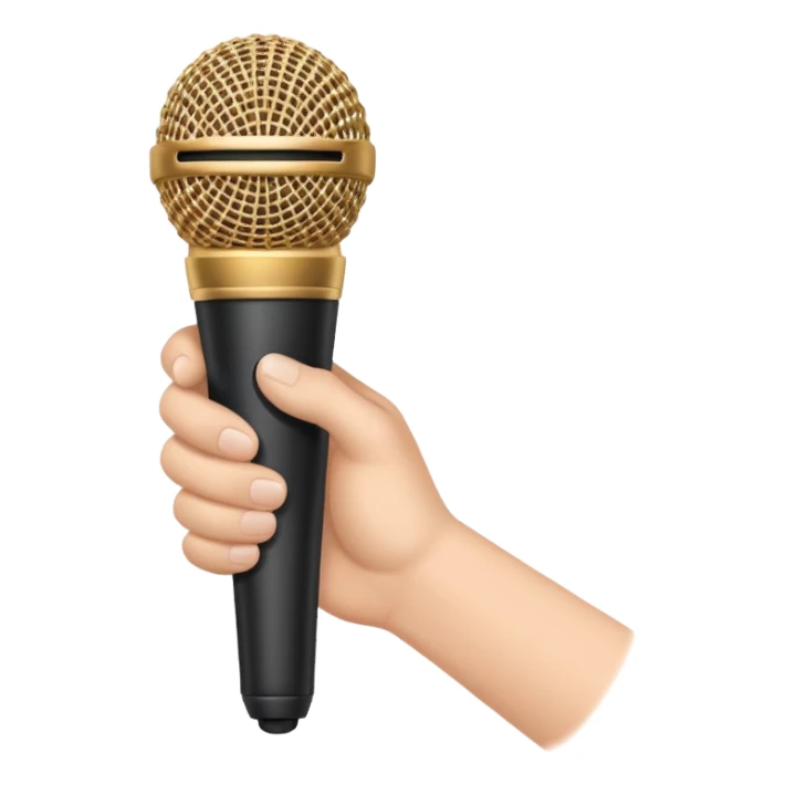 Uma mão segurando um microfone sticker