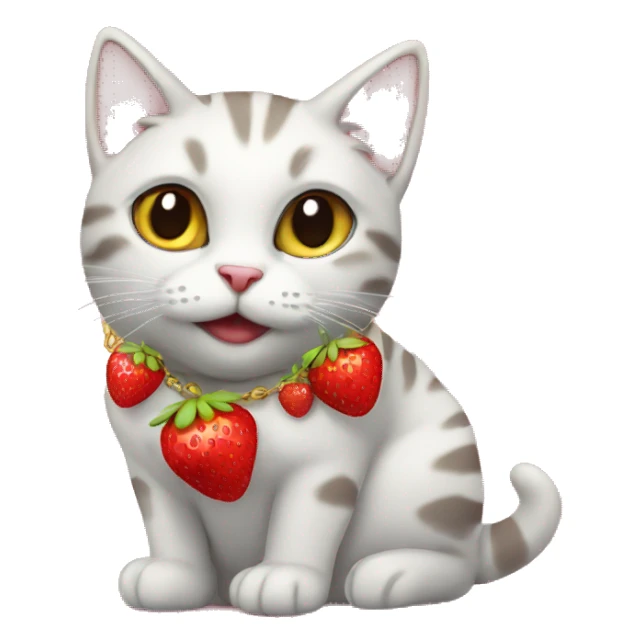cat with strawberry necklace sticker