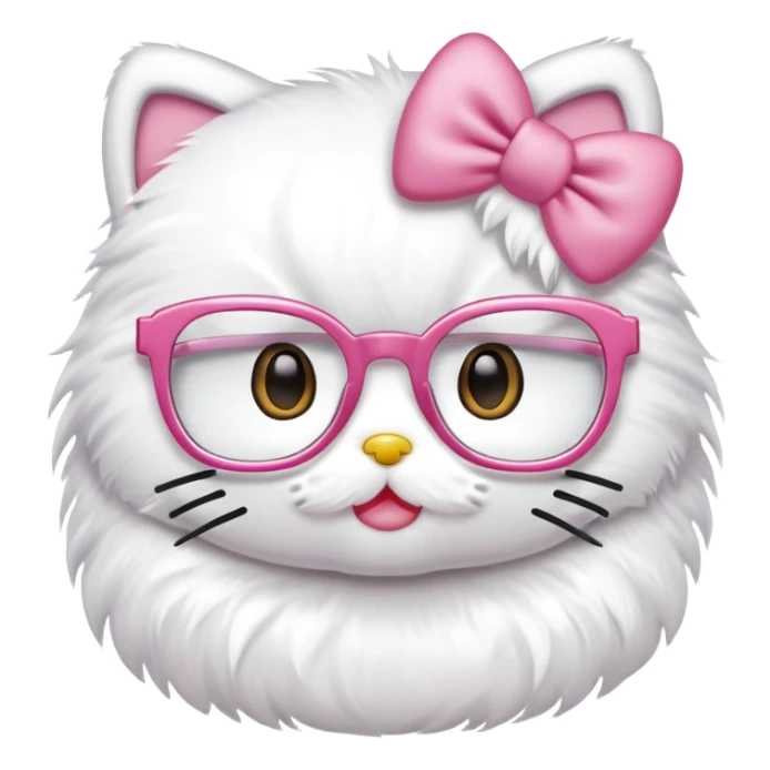 Hello kitty with glasses and fluffy white fur sticker
