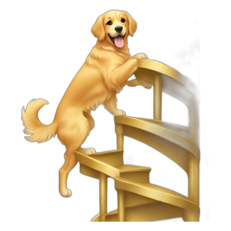 golden retriever climbing up spiral stairs sticker