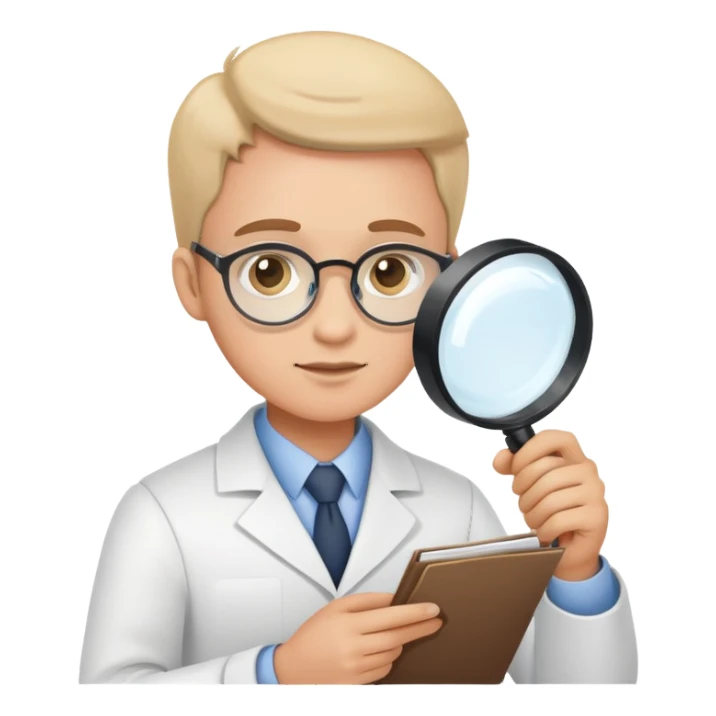 researcher with magnifying glass examining documents sticker