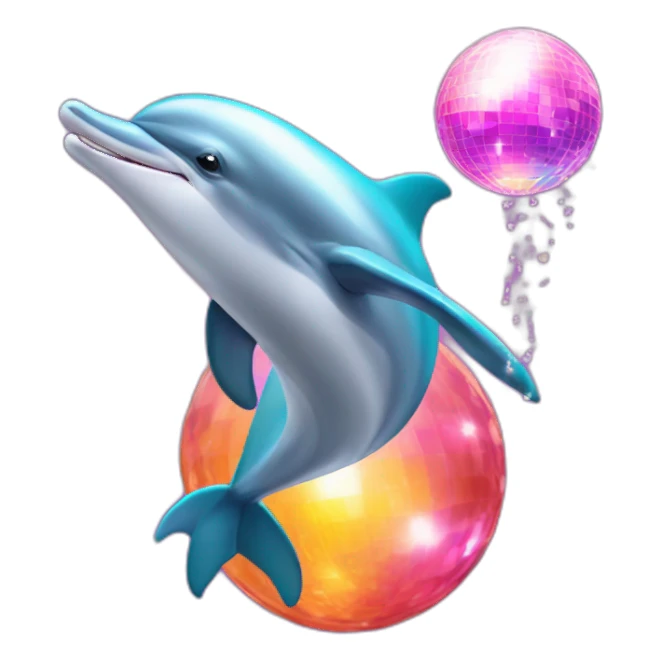 Dolphin doing tricks with a disco ball sticker