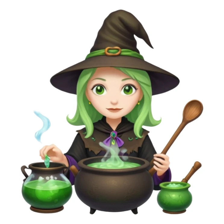 green witch cooking potion sticker