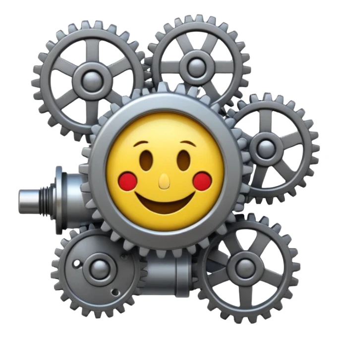 Industrial mechanical motor with a smiley face sticker