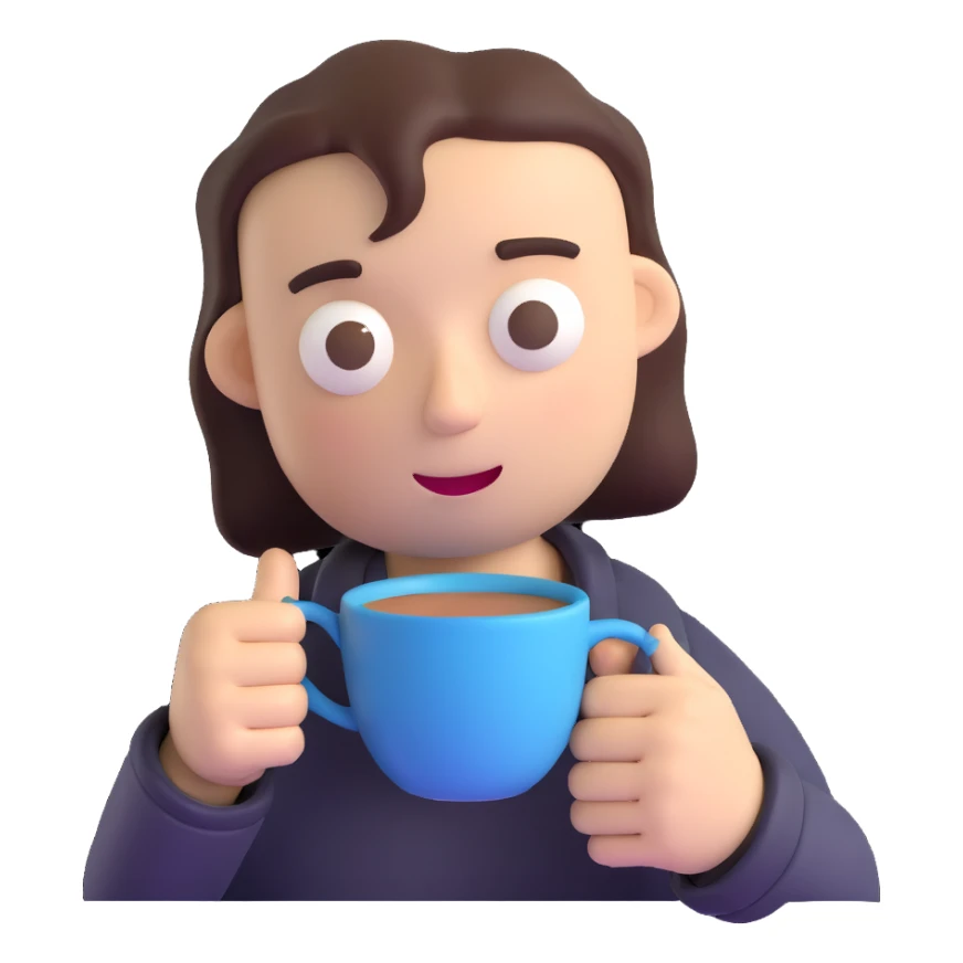 3D sleepy face with coffee cup waking up sticker