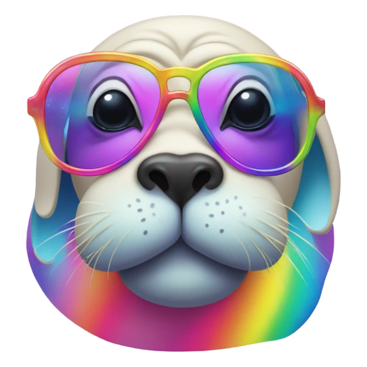Lisa Frank Walrus wearing rainbow cloud shaped glasses sticker