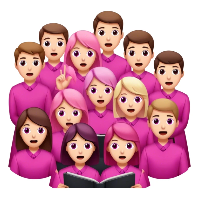 A highschool choir singing with pink eye sticker