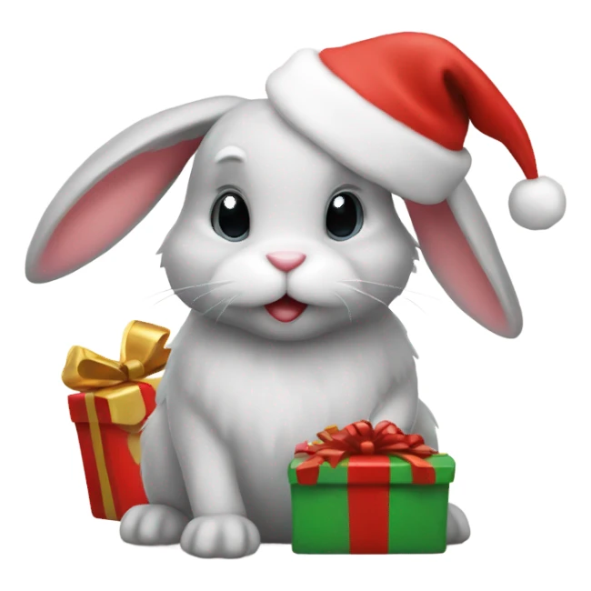 Bunny with Christmas hat and gift sticker