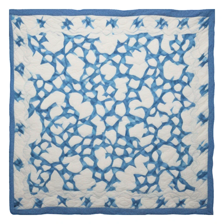 vintage white and blue quilt with blue trim sticker