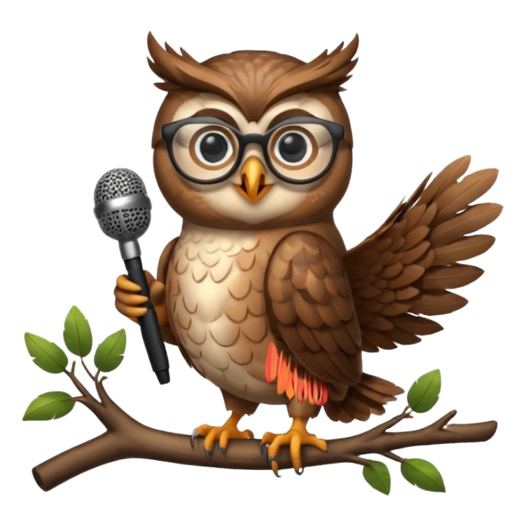 owl wearing glasses singing with microphone sticker