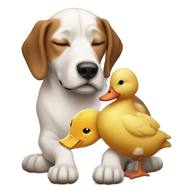 A dog with a duck sleeping together sticker