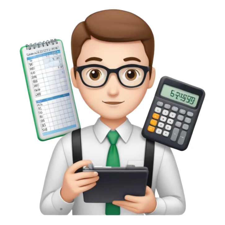 accountant with calculator and spreadsheet sticker