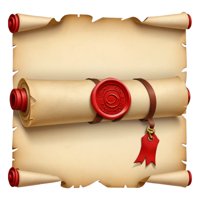 old rolled parchment scroll with wax seal sticker