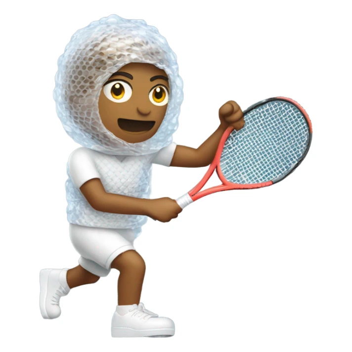 Person wrapped in bubble wrap playing tennis sticker