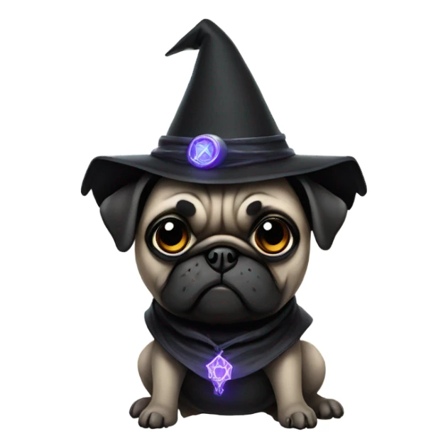 cyberpunk pug wearing a black wizard's hat sticker