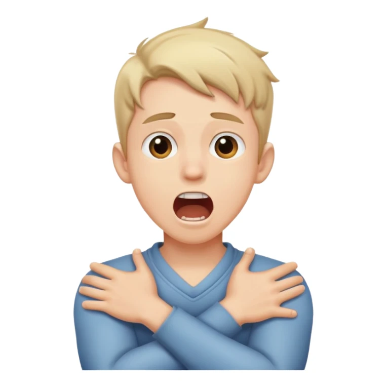 boy with arms crossed around neck screaming sticker
