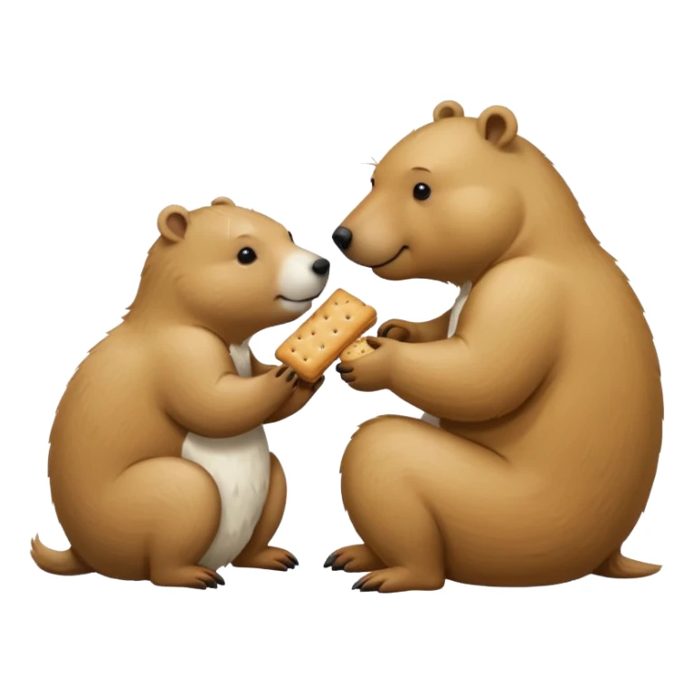 small capybara and a snow bear eating biscuits with each other sticker